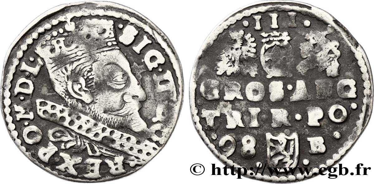 POLONIA - SIGISMUNDO III VASA Trois groschen ou trojak koronny 1598 Cracovie BC+
