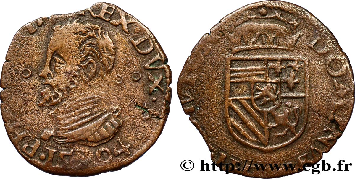 SPANISH LOW COUNTRIES - DUCHY OF BRABANT - PHILIPPE II Demi-liard 1594 Maastricht BC+