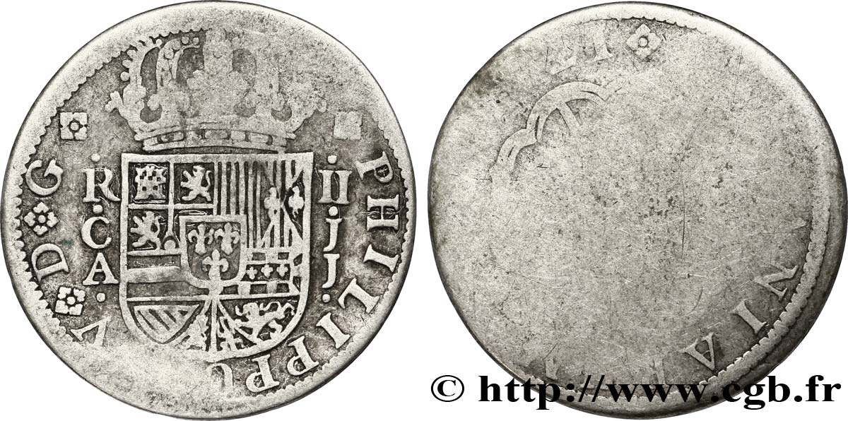 SPANIEN - KÖNIGREICH SPANIEN - PHILIPP V. VON BOURBON Deux réaux 1721 Cuenca S/SGE