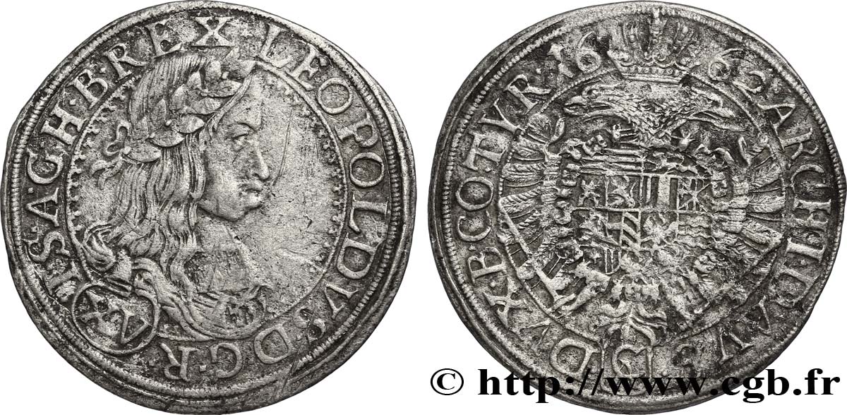GERMANY - HOLY ROMAN EMPIRE - LEOPOLD I (Leopold Ignaz Joseph Balthasar Felician) 15 Kreuzer 1662 Vienne VF
