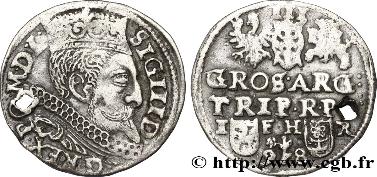 POLEN - SIGISMUND III. VASA Trois groschen ou trojak koronny 1598 Cracovie fSS