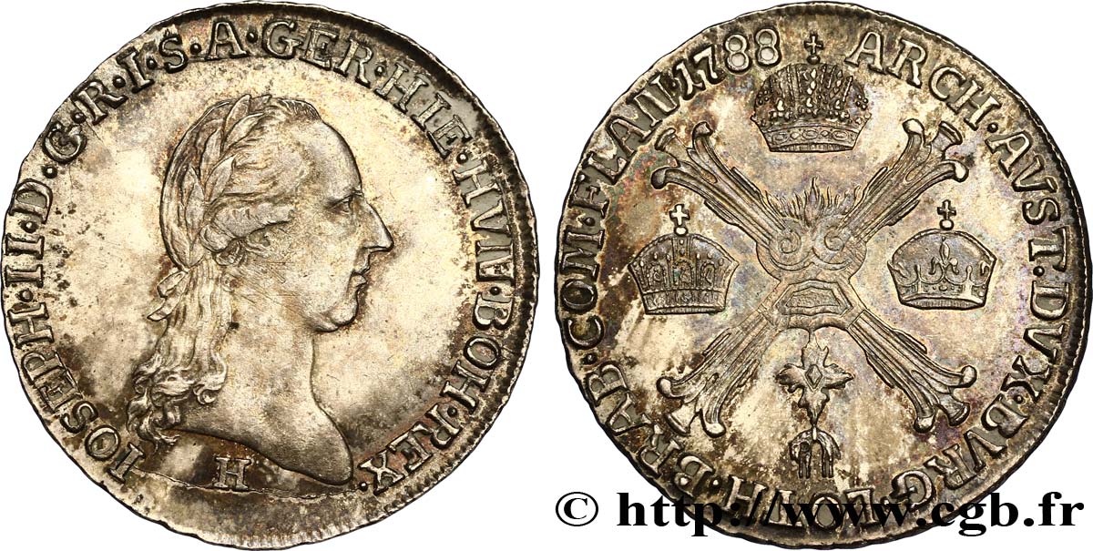 PAYS-BAS AUTRICHIENS - DUCHÉ DE BRABANT - JOSEPH II Quart de couronne d’argent 1788 Gunzbourg TTB+