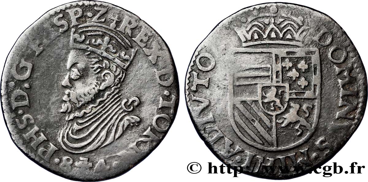 SPANISH NETHERLANDS - DUCHY OF BRABANT - PHILIP II Liard 1584 Tournai XF