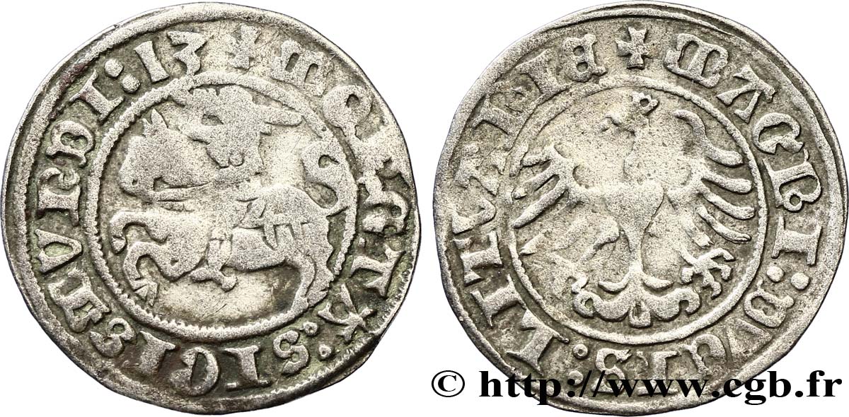 LITHUANIA - SIGISMUND I THE OLD Demi-gros 1513  XF