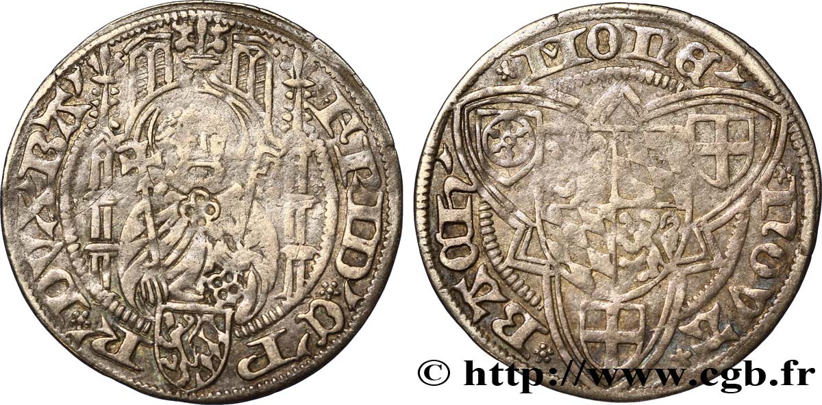 HOLY ROMAN EMPIRE - FREDERICK I OF THE PALATINATE Weisspfening n.d. Bacharach XF