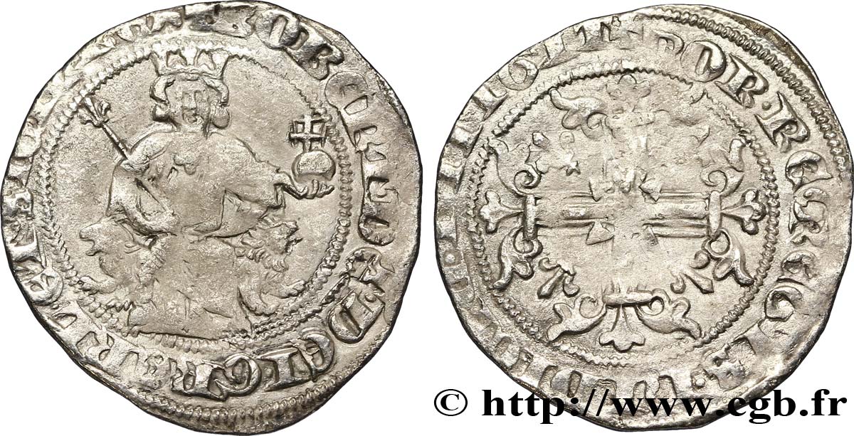 ITALY - KINGDOM OF NAPLES - ROBERT OF ANJOU Carlin d argent, gillat ou robert n.d. Naples VF
