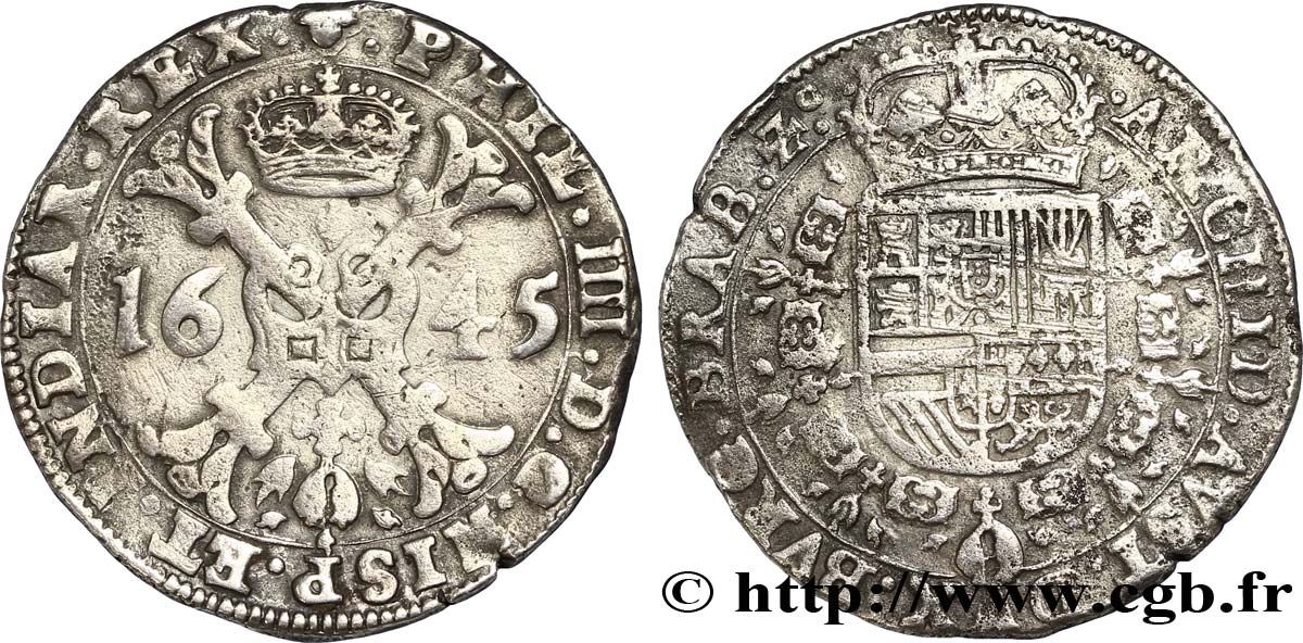 SPANISH NETHERLANDS - DUCHY OF BRABANT - PHILIP IV Patagon 1645 Bruxelles XF