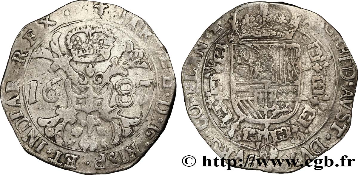 SPANISH NETHERLANDS - DUCHY OF BRABANT - CHARLES II OF SPAIN Patagon 1687 Bruges VF