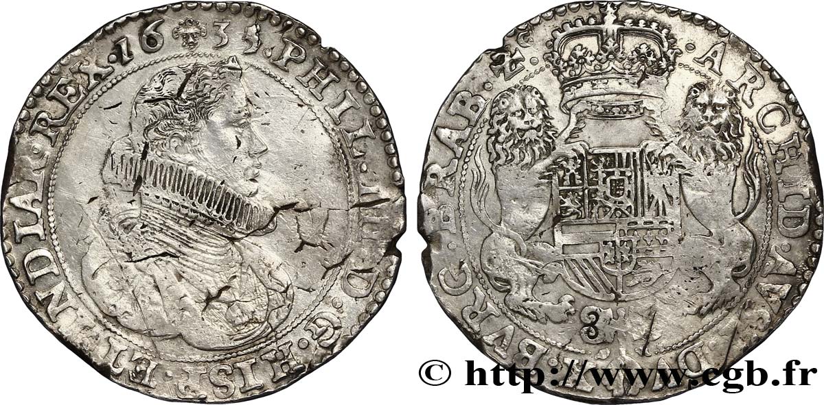 SPANISH NETHERLANDS - DUCHY OF BRABANT - PHILIP IV Ducaton 1635 Bruxelles XF