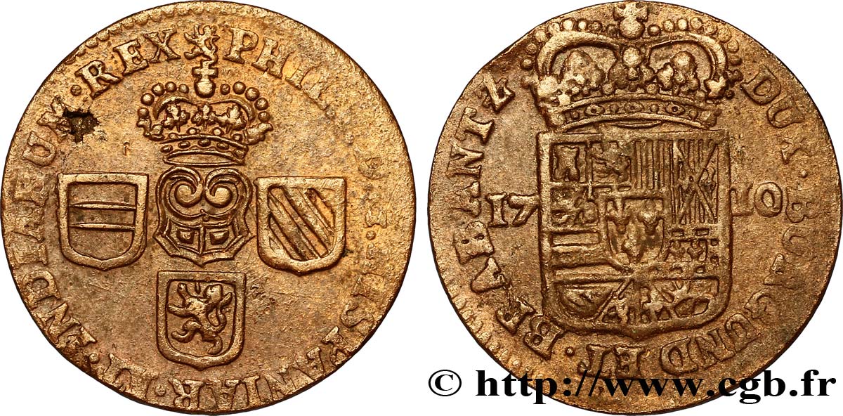 SPANISH NETHERLANDS - NAMUR - PHILIP V OF BOURBON Liard 1710 Namur XF