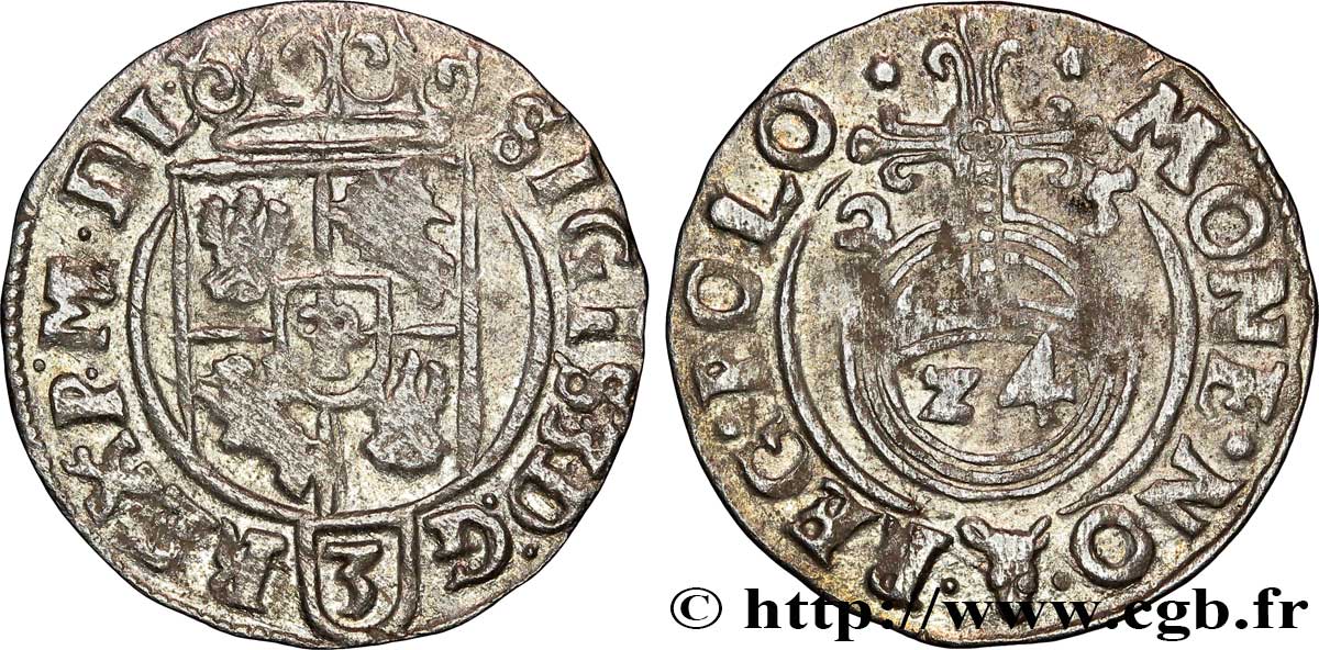 POLONIA - SIGISMONDO III VASA Vingt-quatrième de thaler ou poltorak koronny ou trois polker 1625 Cracovie BB