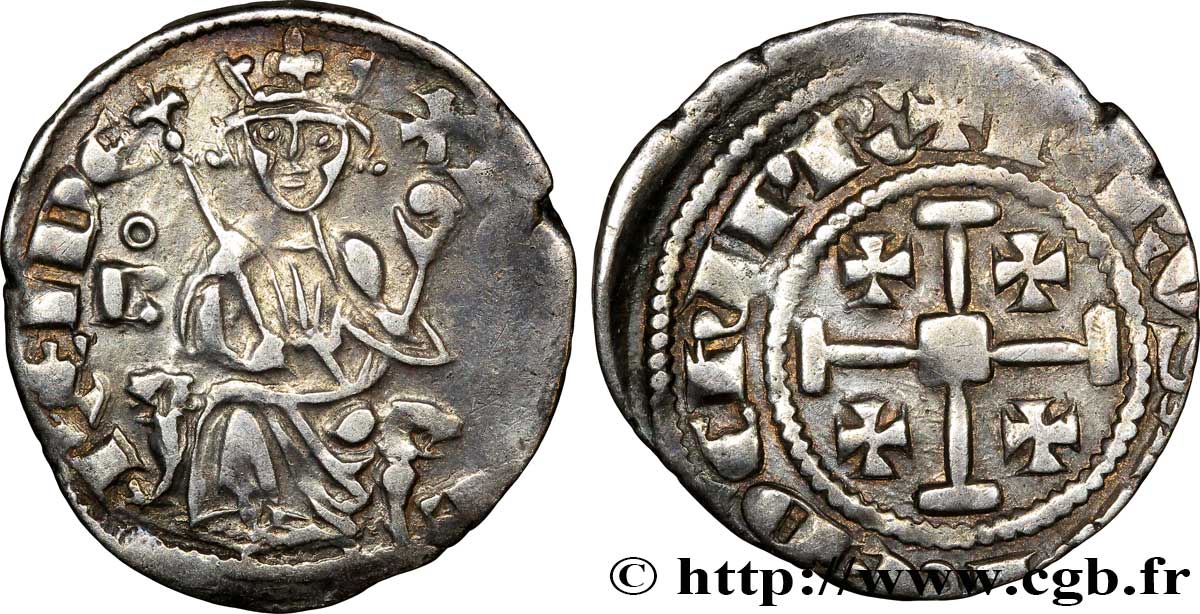 KINGDOM OF CYPRUS - HUGH IV OF LUSIGNAN Demi-gros au B n.d. Paphos XF
