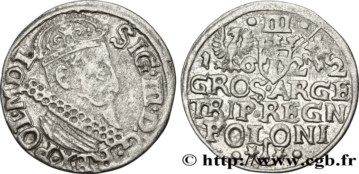 POLEN - SIGISMUND III. VASA Trois groschen ou trojak koronny 1622 Cracovie fSS