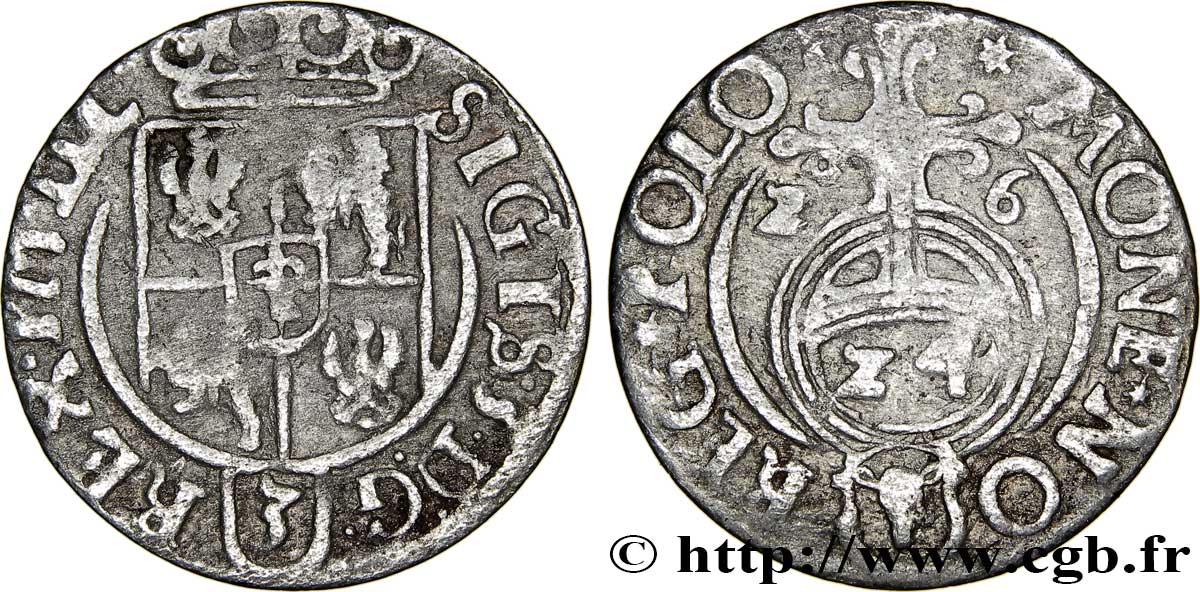 POLONIA - SIGISMONDO III VASA Vingt-quatrième de thaler ou poltorak koronny ou trois polker 1626 Cracovie q.BB