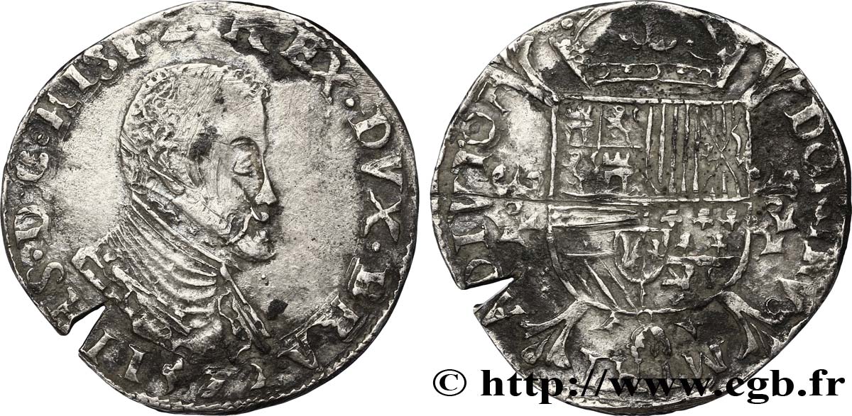 SPANISH LOW COUNTRIES - DUCHY OF BRABANT - PHILIPPE II Cinquième d écu Philippe 1571 Atelier indéterminé BC+/BC