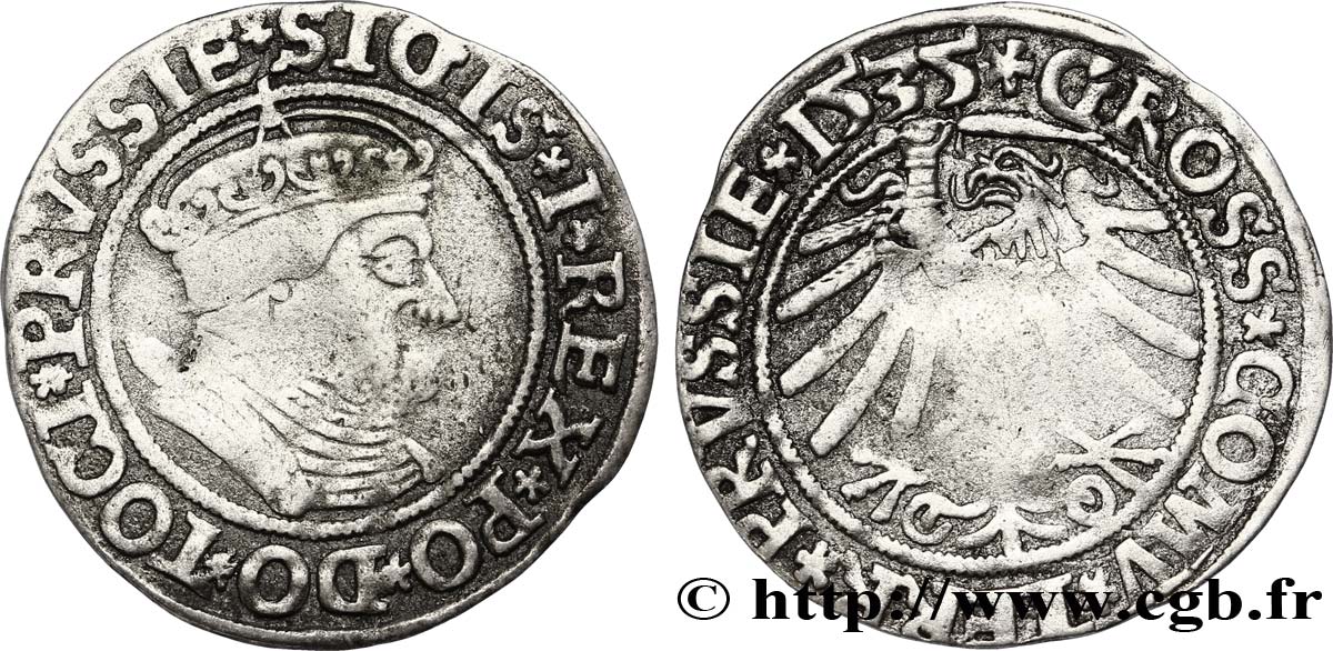 GERMANY - DUCHY OF PRUSSIA - SIGISMUND I Gros 1535 Thorn XF