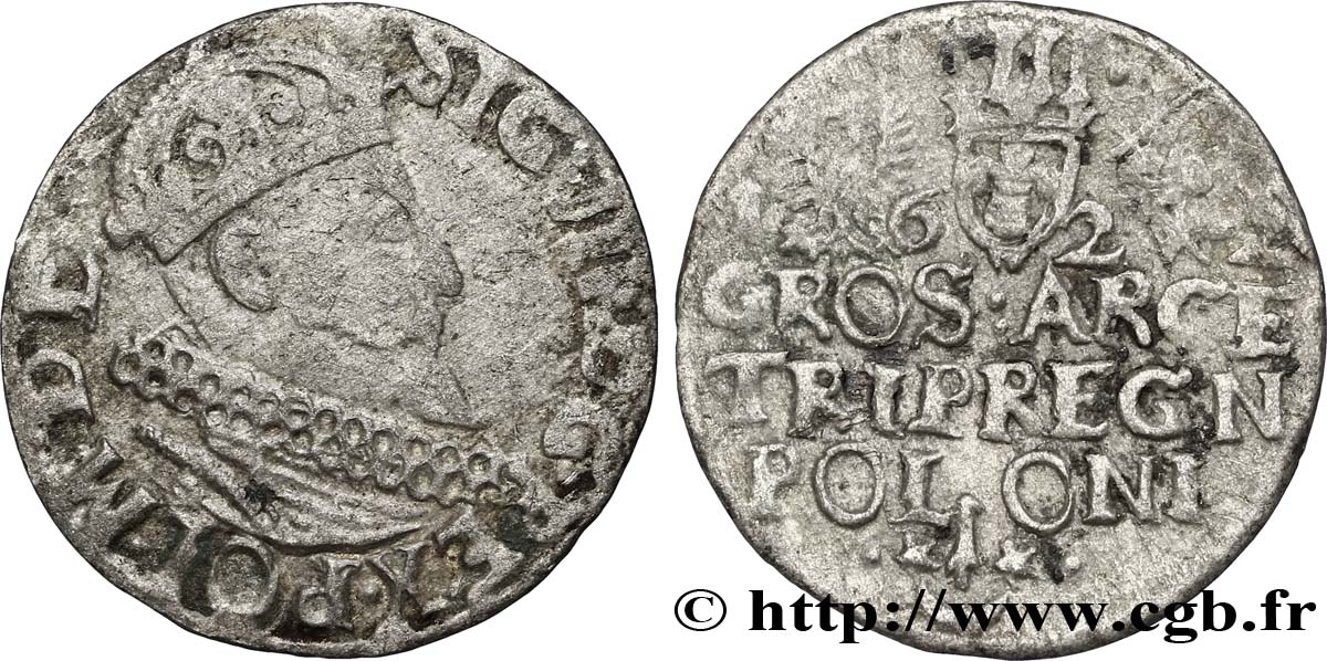 POLONIA - SIGISMUNDO III VASA Trois groschen ou trojak koronny 1622 Cracovie BC