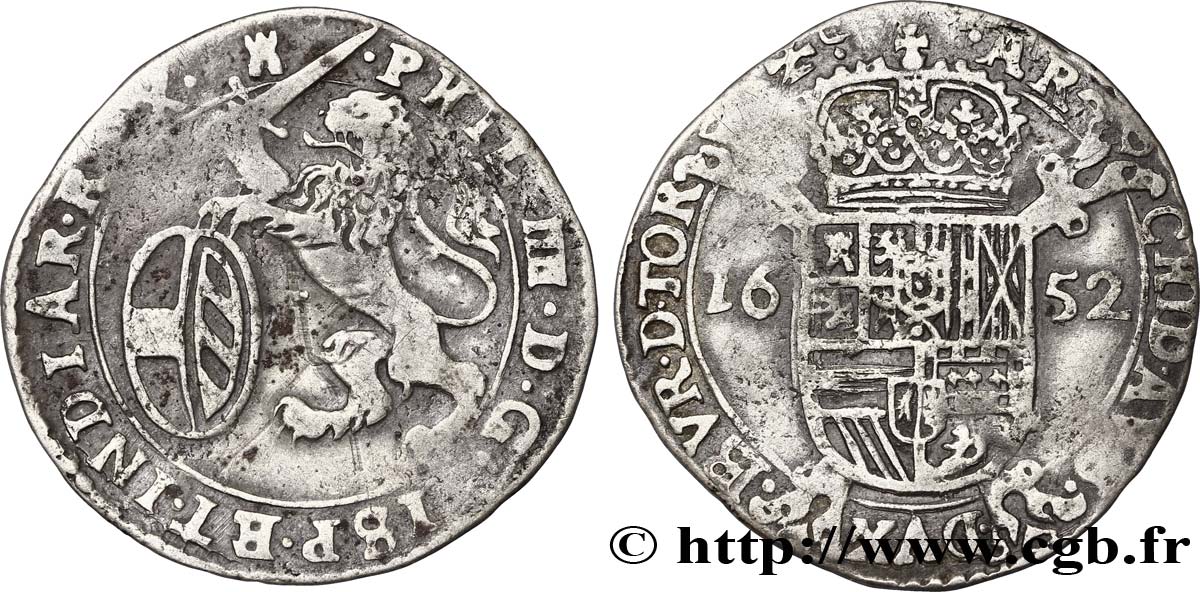 SPANISH NETHERLANDS - TOURNAISIS - PHILIP IV Escalin 1652 Tournai VF