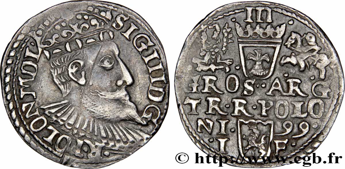 POLOGNE - ROYAUME DE POLOGNE - SIGISMOND III VASA Trois groschen ou trojak koronny 1599 Cracovie TTB