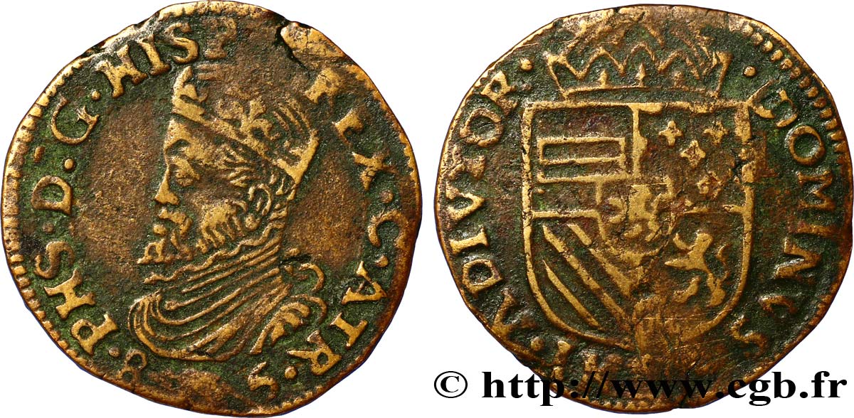 SPANISH LOW COUNTRIES - DUCHY OF BRABANT - PHILIPPE II Liard 1585 Arras BB