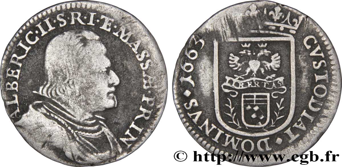 ITALY - DUCHY OF MASSA AND CARRARE - ALBERICO II CYBO-MALASPINA 8 BOLOGNINI 1663  VF