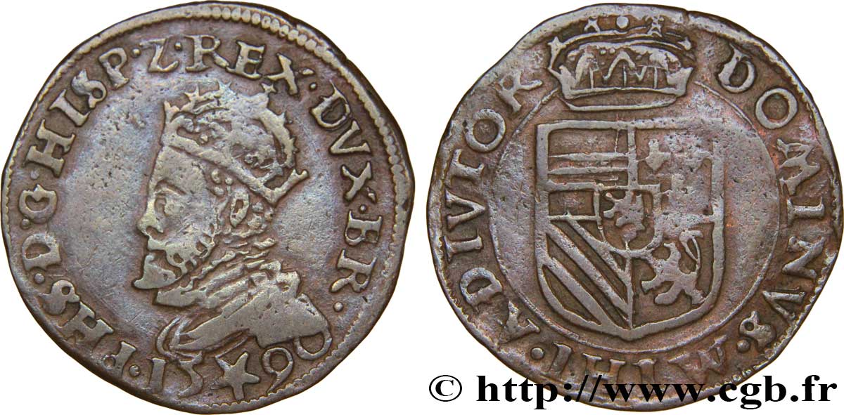 PAYS-BAS ESPAGNOLS - DUCHÉ DE BRABANT - PHILIPPE II D ESPAGNE Liard 1590 Maastricht TTB