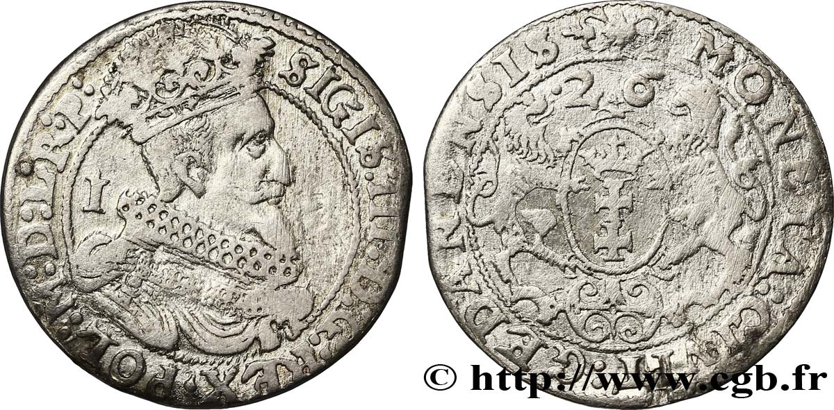 POLONIA - SIGISMONDO III VASA Quart de thaler ou ort koronny 1626 Dantzig q.BB