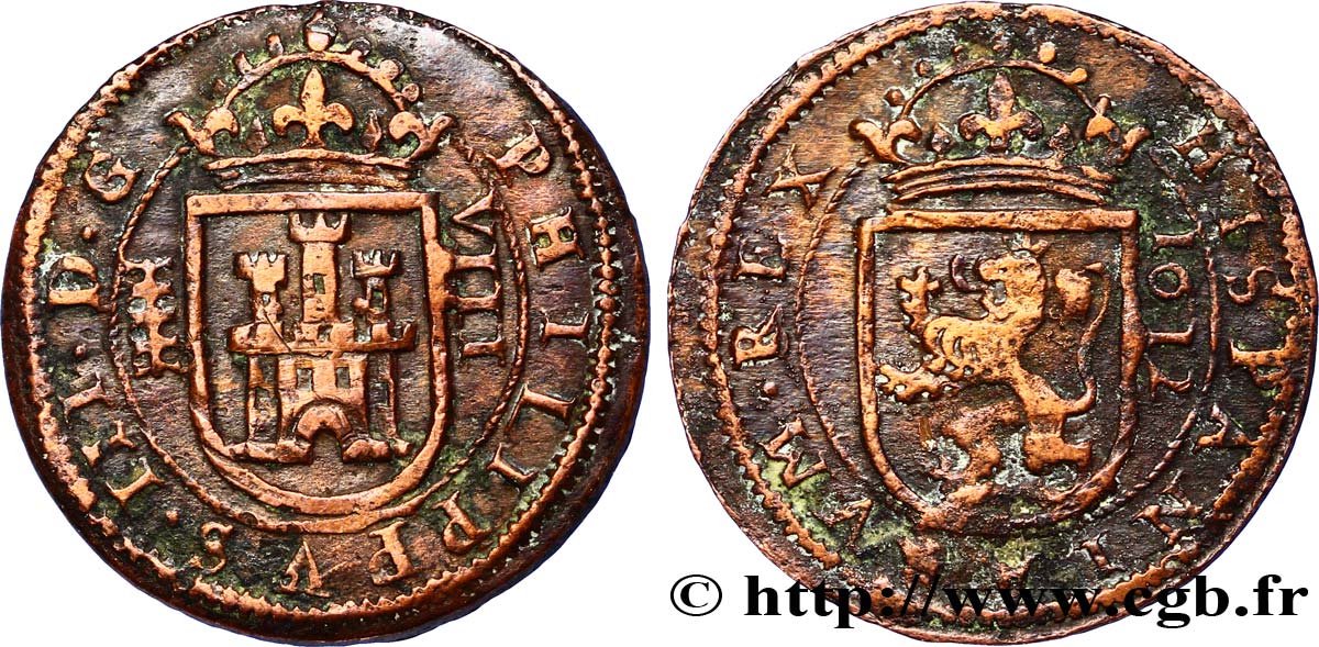 ESPAGNE - ROYAUME D ESPAGNE - PHILIPPE III 8 Maravedis 1612 Ségovie XF