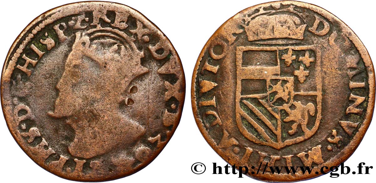 SPANISH NETHERLANDS - DUCHY OF BRABANT - PHILIP II Liard 1592 ? Maastricht VF