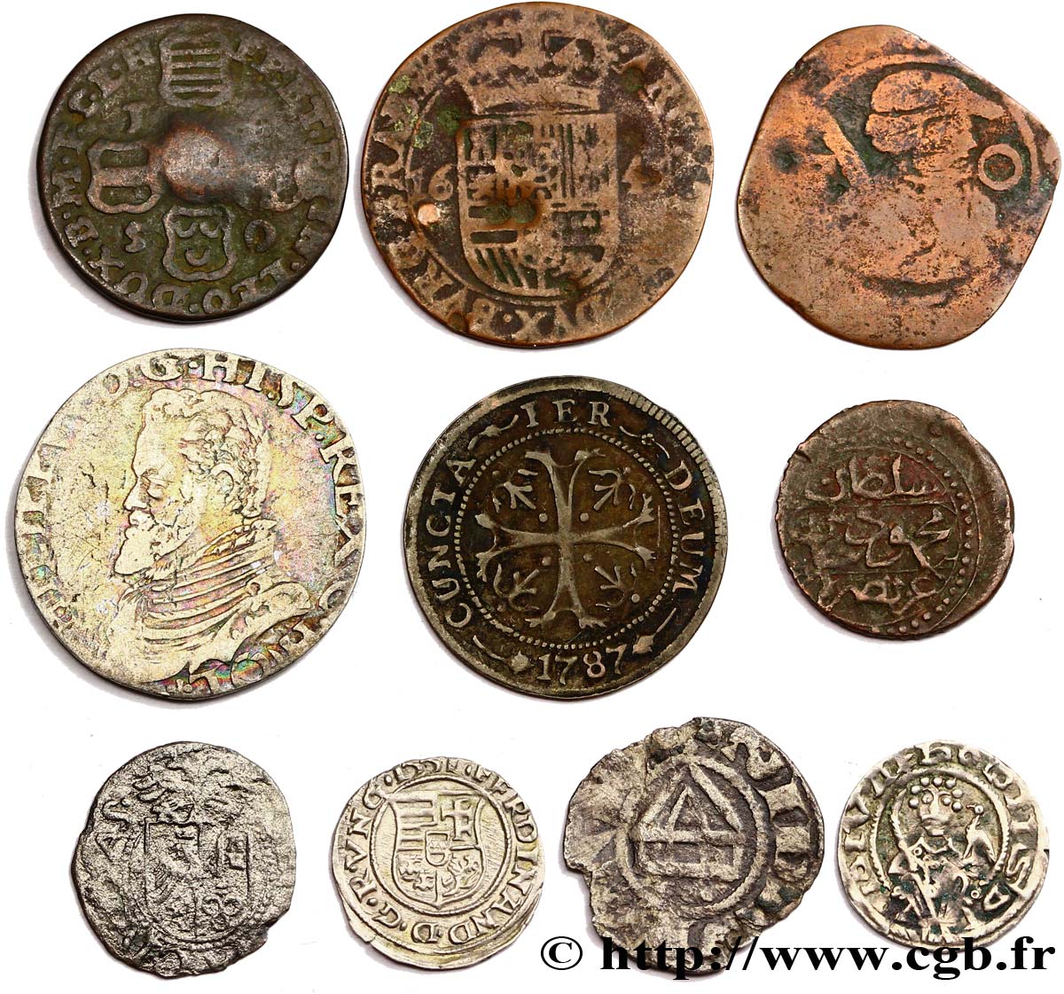 LOTS Dix monnaies royales étrangères, états et métaux divers n.d.  