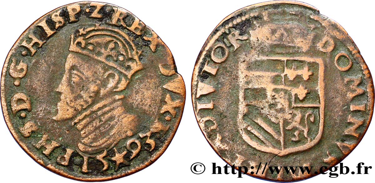 SPANISH NETHERLANDS - DUCHY OF BRABANT - PHILIP II Liard 1593 Maastricht VF