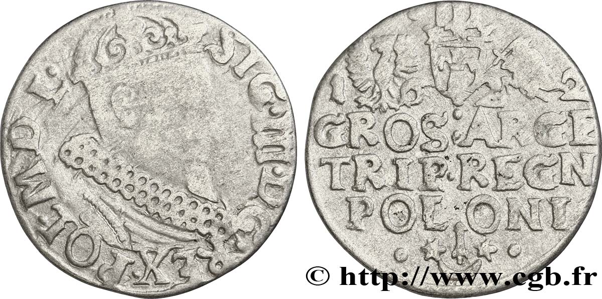 POLEN - SIGISMUND III. VASA Trois groschen ou trojak koronny 1622 Cracovie fSS