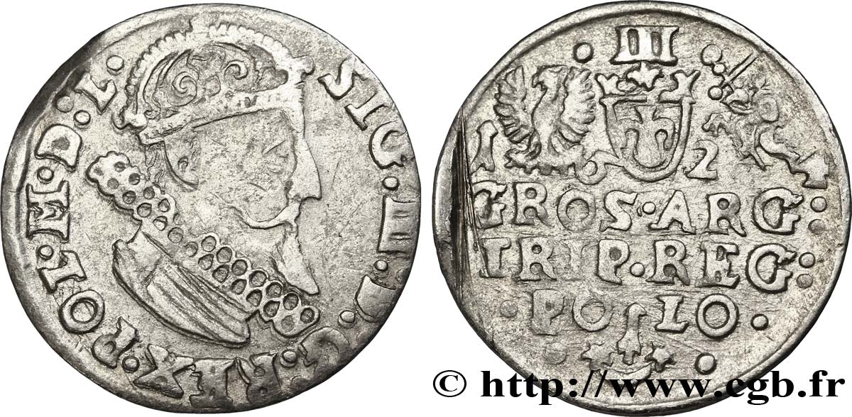 POLOGNE - ROYAUME DE POLOGNE - SIGISMOND III VASA Trois groschen ou trojak koronny 1624 Cracovie TTB
