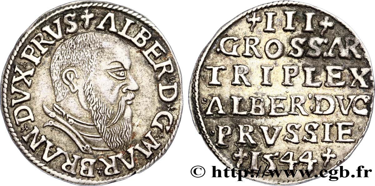 HOLY ROMAN EMPIRE - PRUSSIA - ALBRECHT OF BRANDENBURG Trois groschen 1544  AU