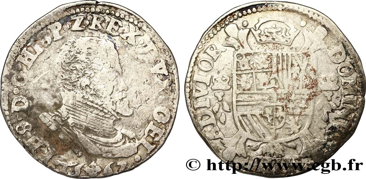 PAYS-BAS ESPAGNOLS - DUCHÉ DE GUELDRE - PHILIPPE II Cinquième d écu Philippe 1567 Nimègue TB