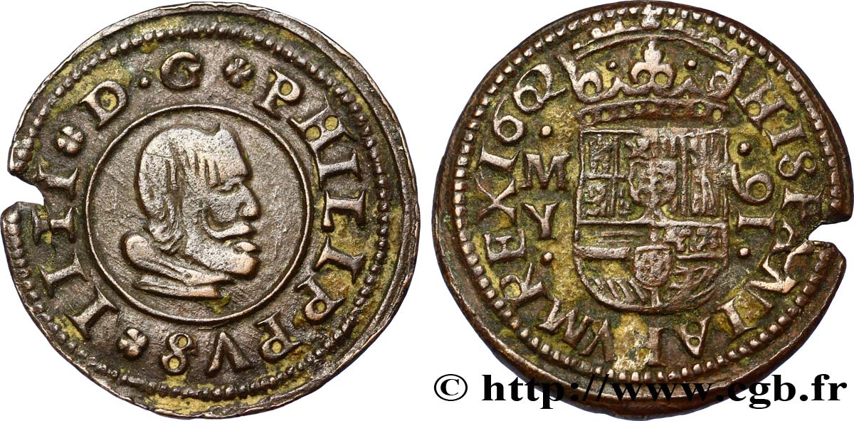 ESPAGNE - ROYAUME D ESPAGNE - PHILIPPE IV 16 Maravedis 1662 Madrid TTB
