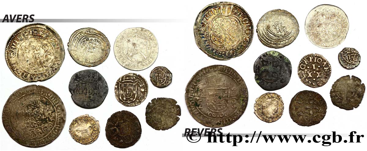 LOTS Dix monnaies royales étrangères, états et métaux divers n.d.  