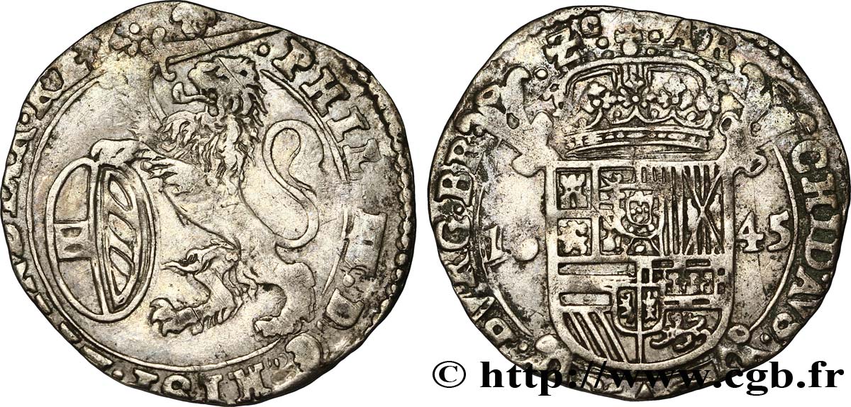 SPANISH NETHERLANDS - DUCHY OF BRABANT - PHILIP IV Escalin 1645 Bruxelles VF