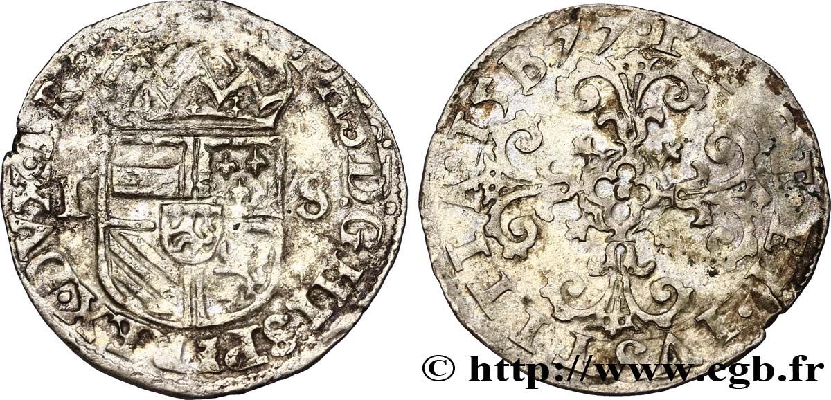 SPANISH NETHERLANDS - DUCHY OF BRABANT - PHILIP II Patard 1577 Bruxelles VF