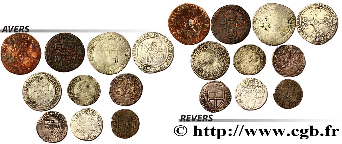 LOTES Dix monnaies royales étrangères, états et métaux divers n.d.  