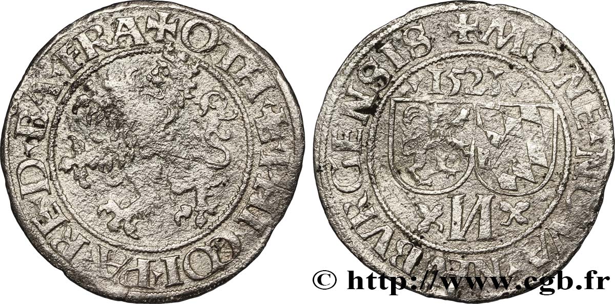 HOLY ROMAN EMPIRE - DUCHY OF THE PALATINATE NEUBURG - OTTO HENRY AND PHILIP Batzen 1523  VF