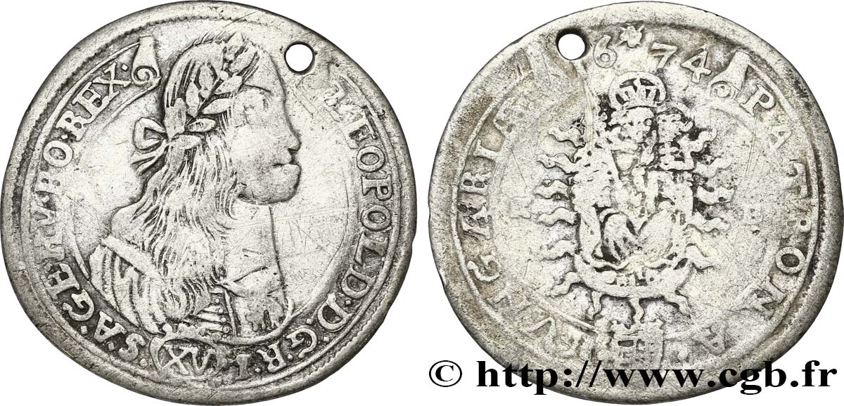 HUNGRÍA - REINO DE HUNGRÍA - LEOPOLDO I Quinze kreutzer 1674 Kremnitz BC