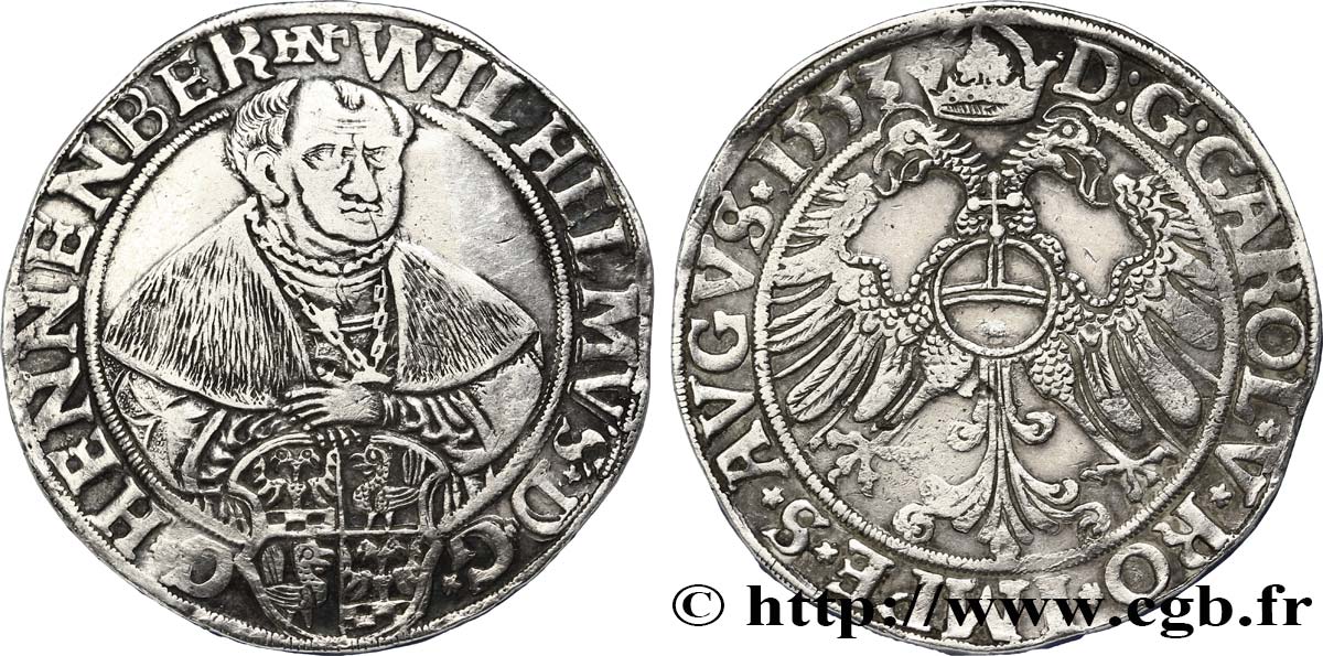SAINT-EMPIRE ROMAIN GERMANIQUE - COMTÉ DE HENNEBERG - GUILLAUME IV Thaler 1553 Grafschaft TTB