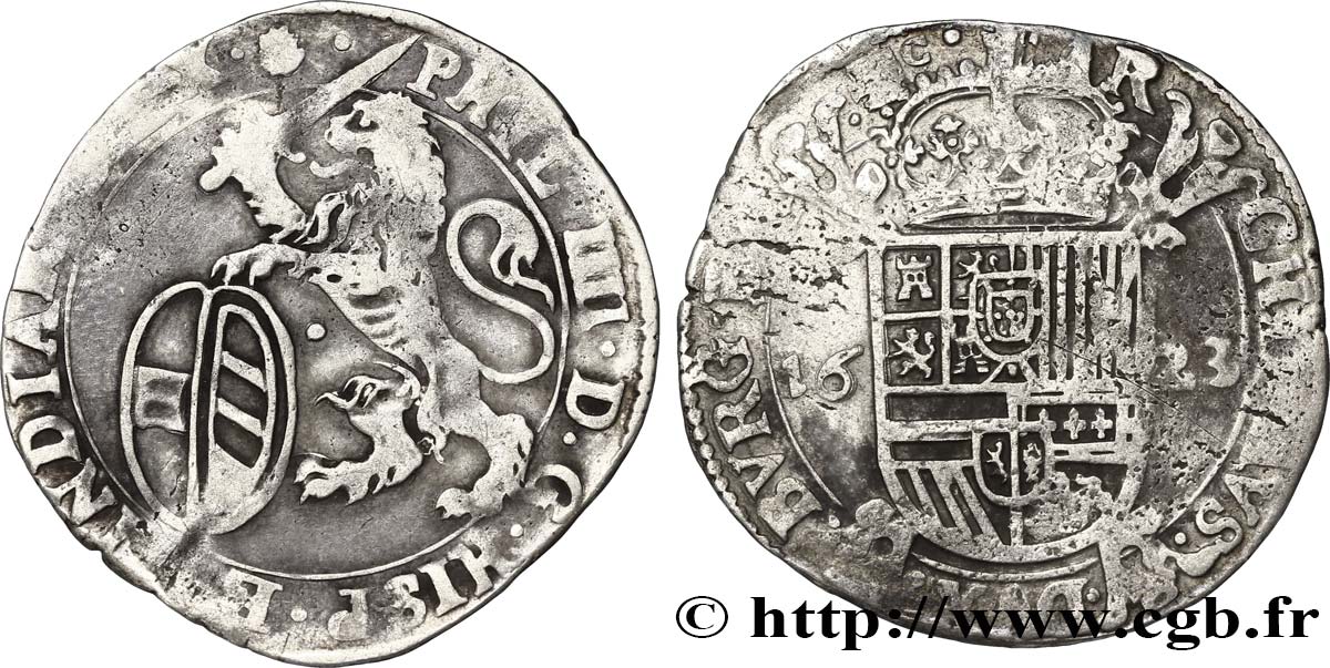 PAYS-BAS ESPAGNOLS - COMTÉ DE FLANDRE - PHILIPPE IV Escalin 1623 Bruges BC
